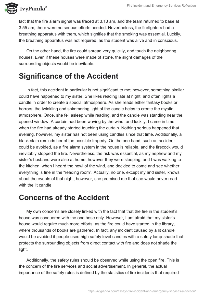 Fire Incident and Emergency Services Reflection. Page 2