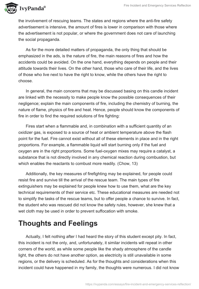 Fire Incident and Emergency Services Reflection. Page 3