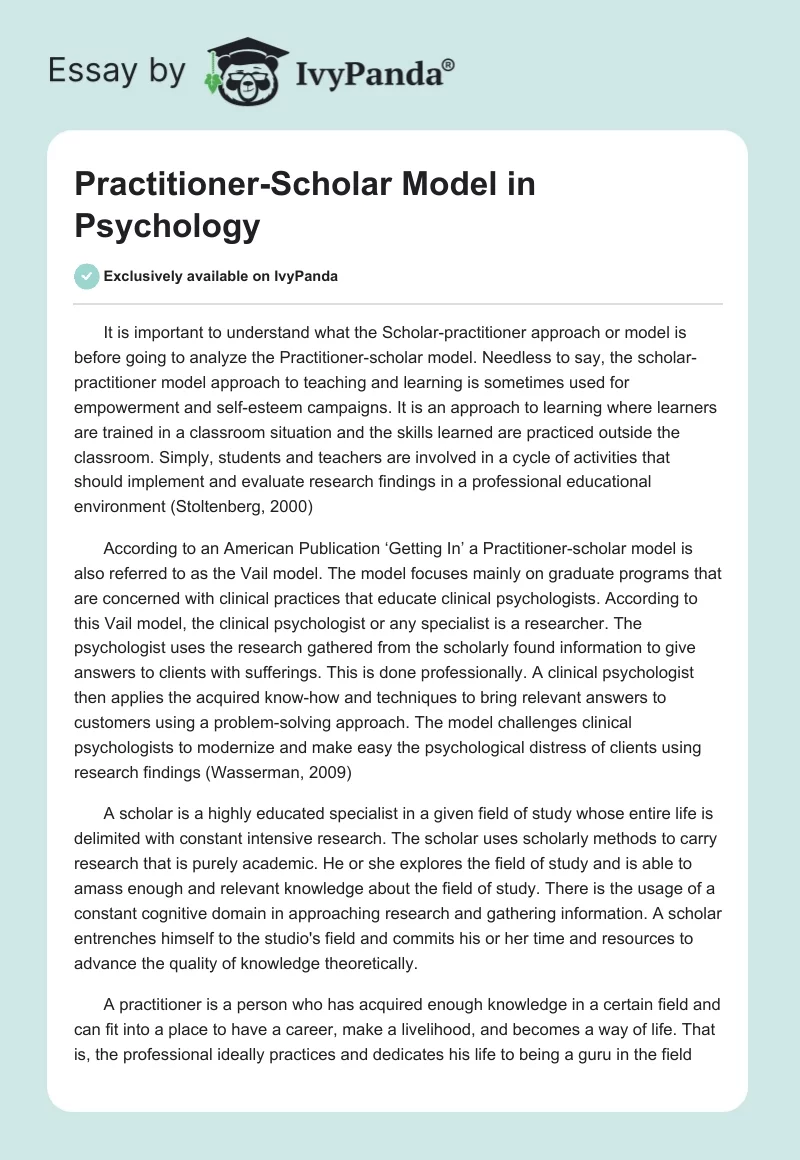 Practitioner-Scholar Model in Psychology. Page 1