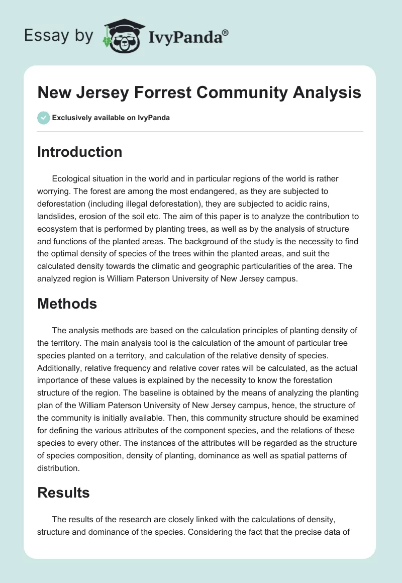 New Jersey Forrest Community Analysis. Page 1