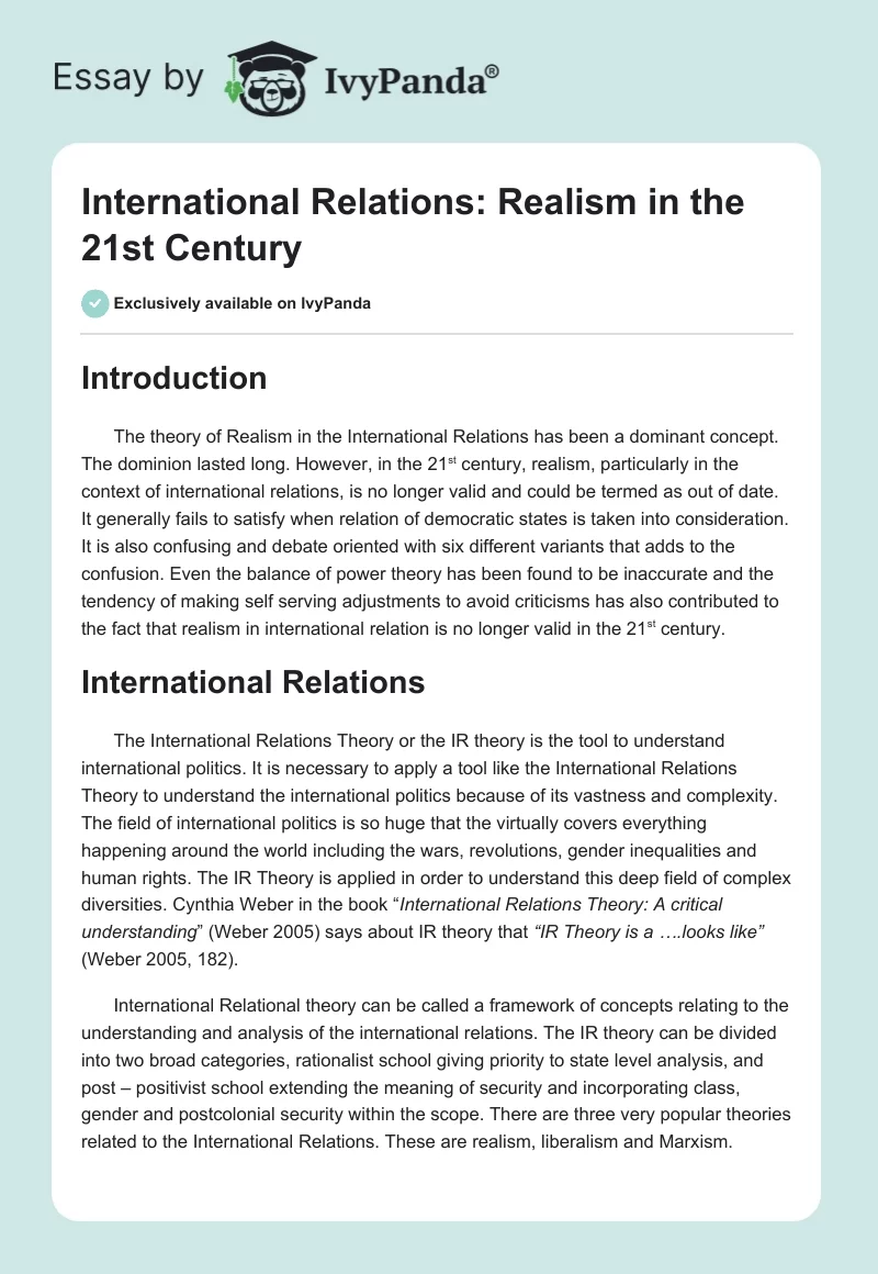 International Relations: Realism in the 21st Century. Page 1
