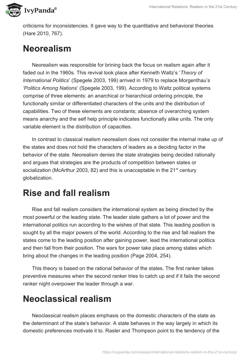 International Relations: Realism in the 21st Century. Page 4