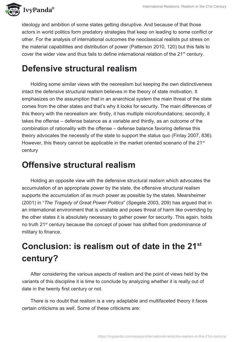 International Relations: Realism in the 21st Century. Page 5
