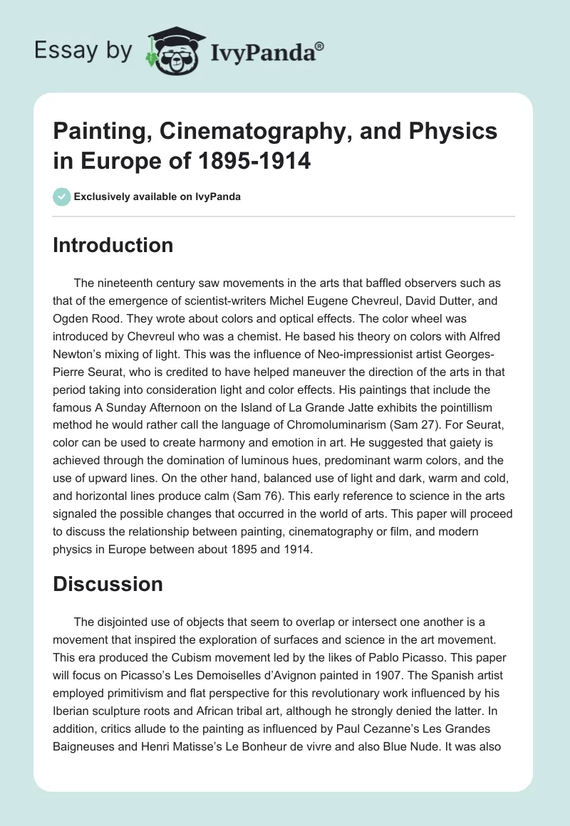 Painting, Cinematography, and Physics in Europe of 1895-1914. Page 1