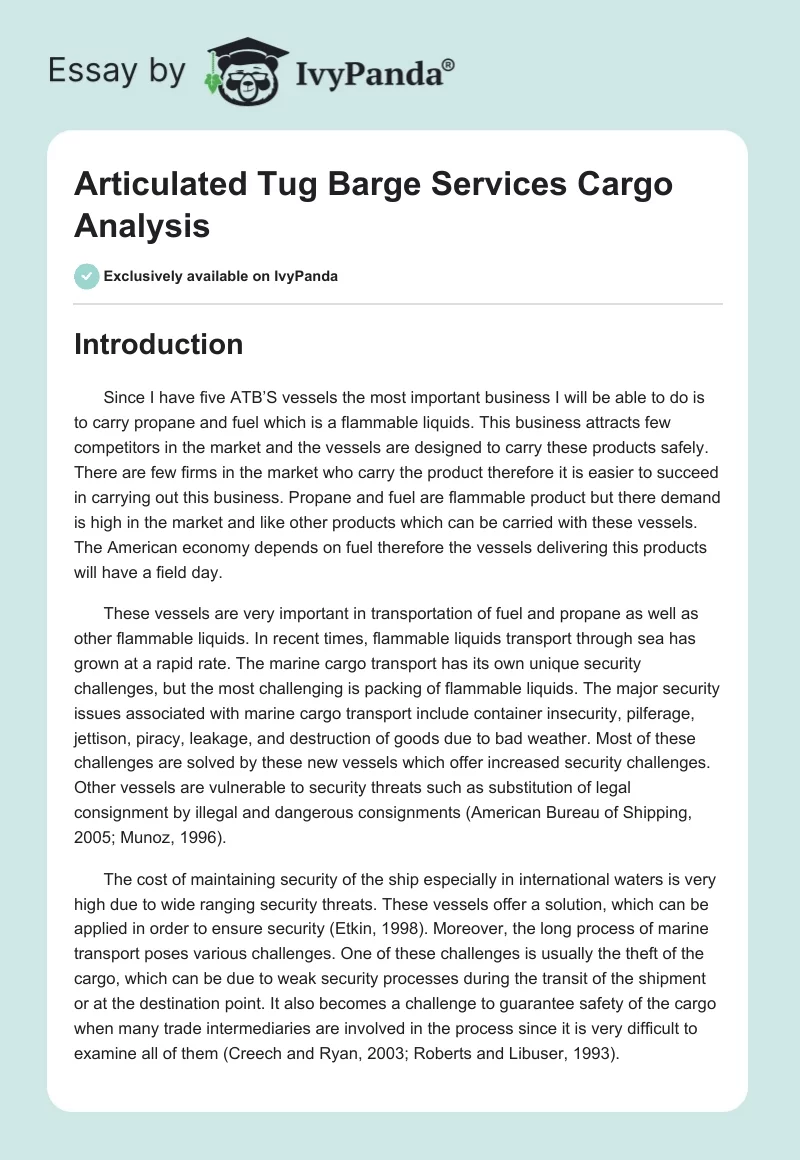 Articulated Tug Barge Services Cargo Analysis. Page 1