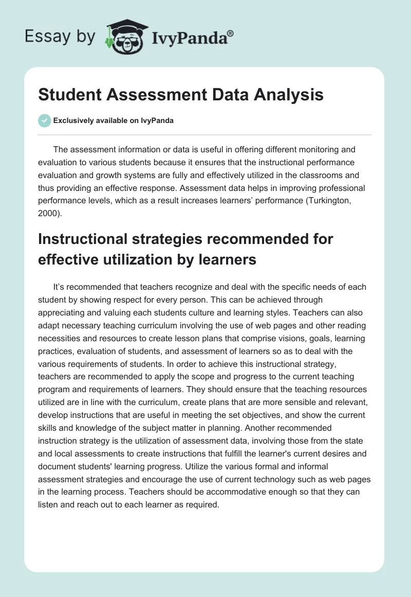 Student Assessment Data Analysis. Page 1