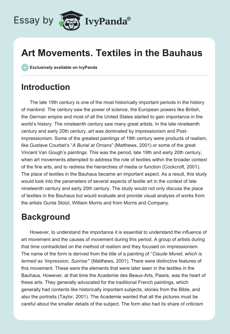Art Movements. Textiles in the Bauhaus. Page 1