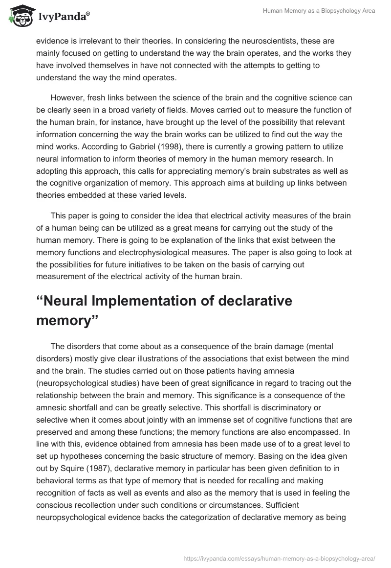 Human Memory as a Biopsychology Area. Page 2