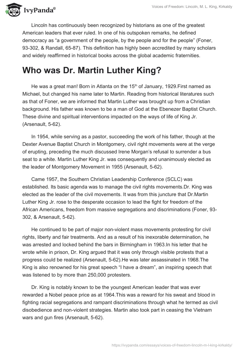 Voices of Freedom: Lincoln, M. L. King, Kirkaldy. Page 3