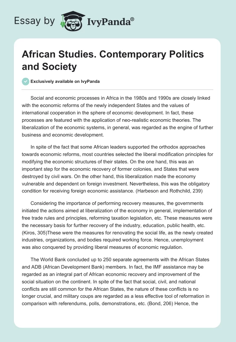 African Studies. Contemporary Politics and Society. Page 1
