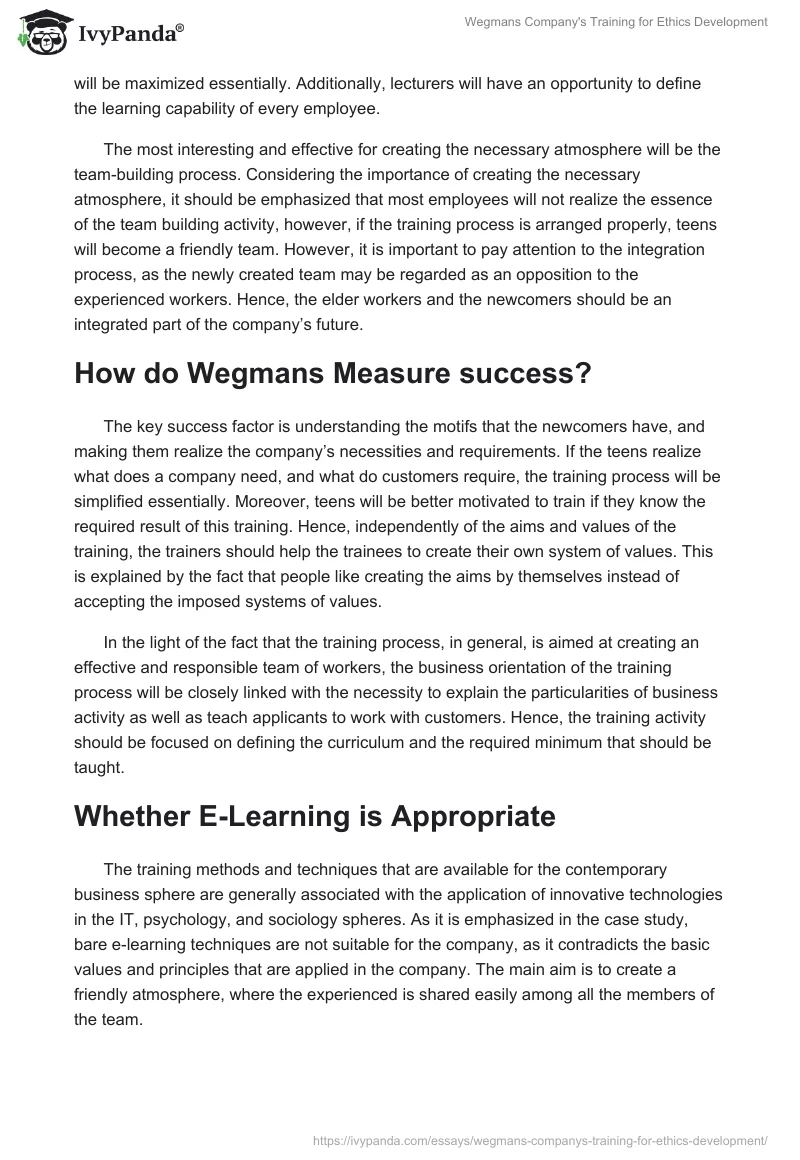 Wegmans Company's Training for Ethics Development. Page 2