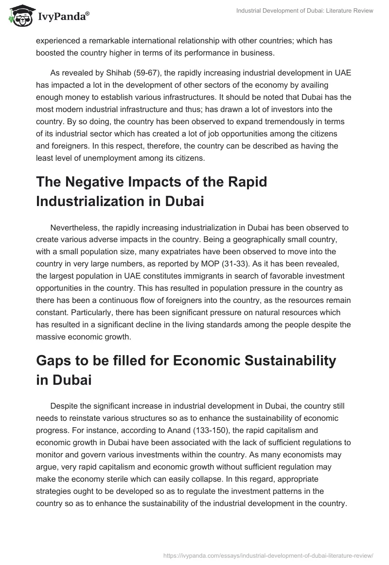 Industrial Development of Dubai: Literature Review. Page 3