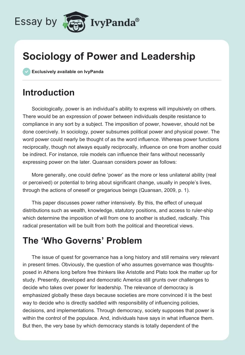 Sociology of Power and Leadership. Page 1