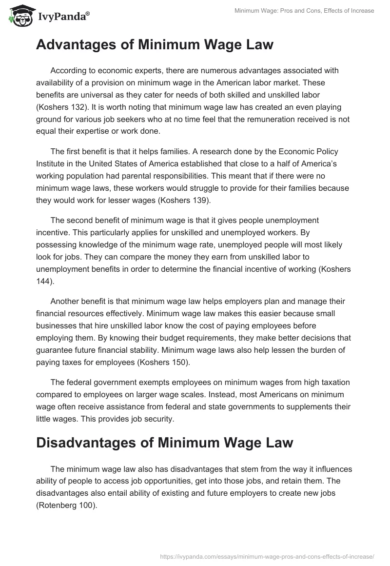 Minimum Wage: Pros and Cons, Effects of Increase. Page 3