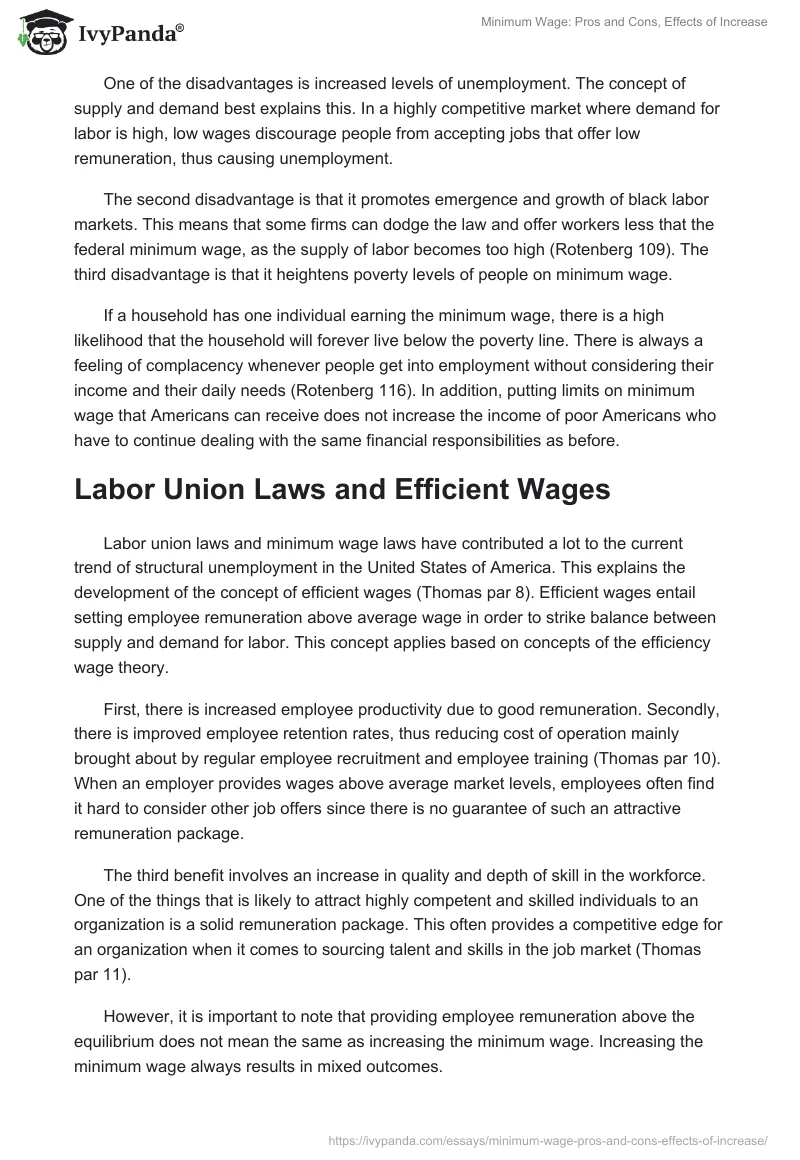 Minimum Wage: Pros and Cons, Effects of Increase. Page 4