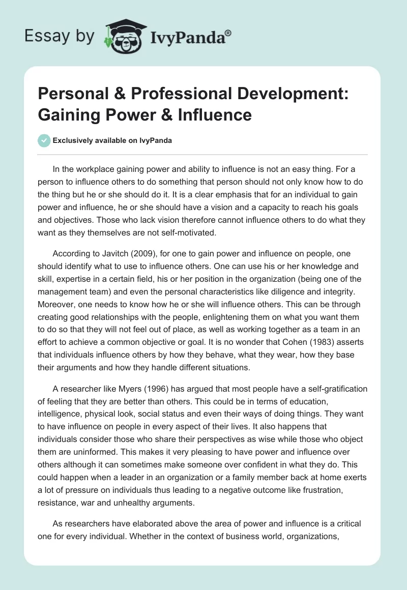 Personal & Professional Development: Gaining Power & Influence. Page 1