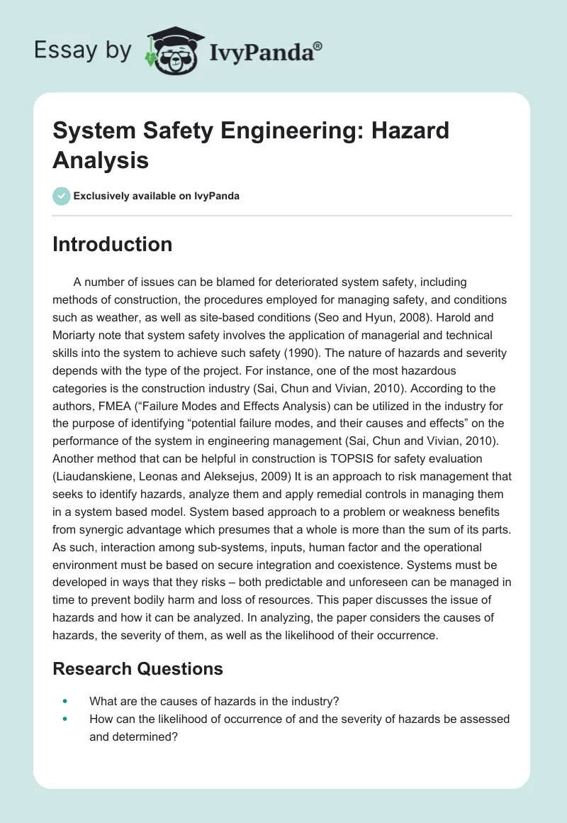 System Safety Engineering: Hazard Analysis. Page 1