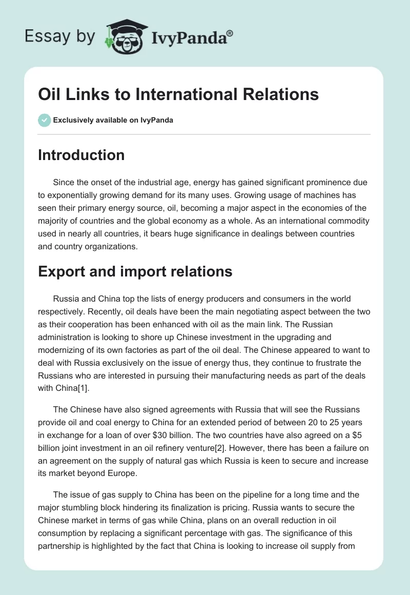 Oil Links to International Relations. Page 1