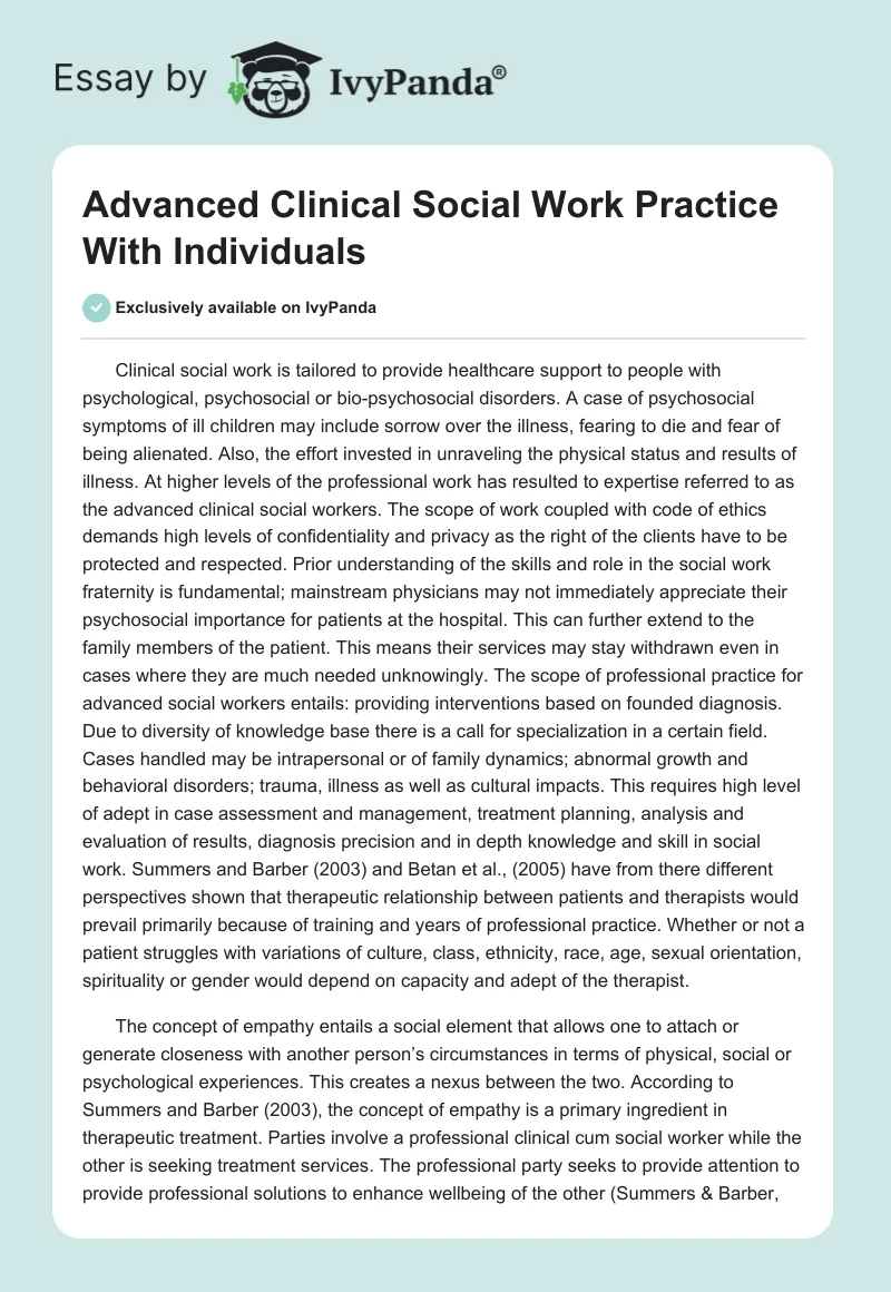 Advanced Clinical Social Work Practice With Individuals. Page 1