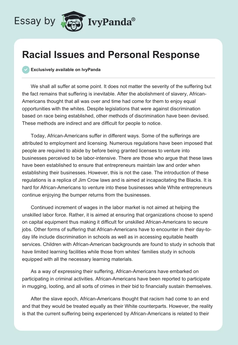 Racial Issues and Personal Response. Page 1
