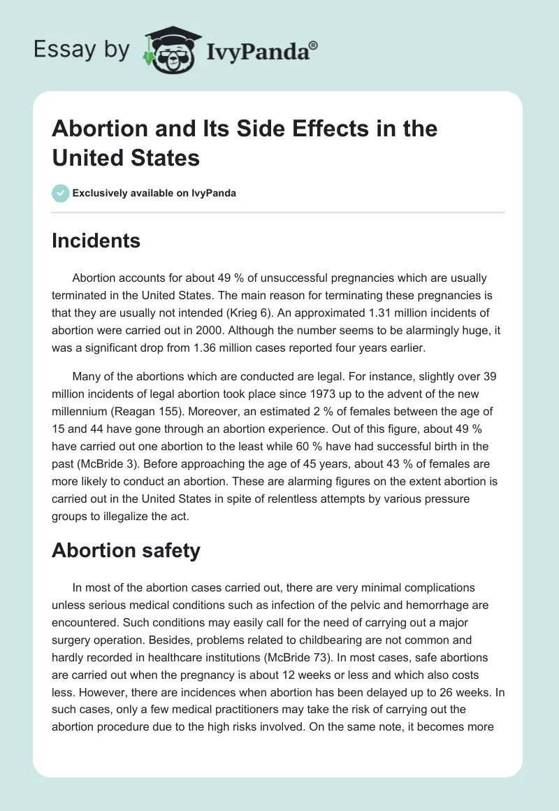 Abortion and Its Side Effects in the United States. Page 1