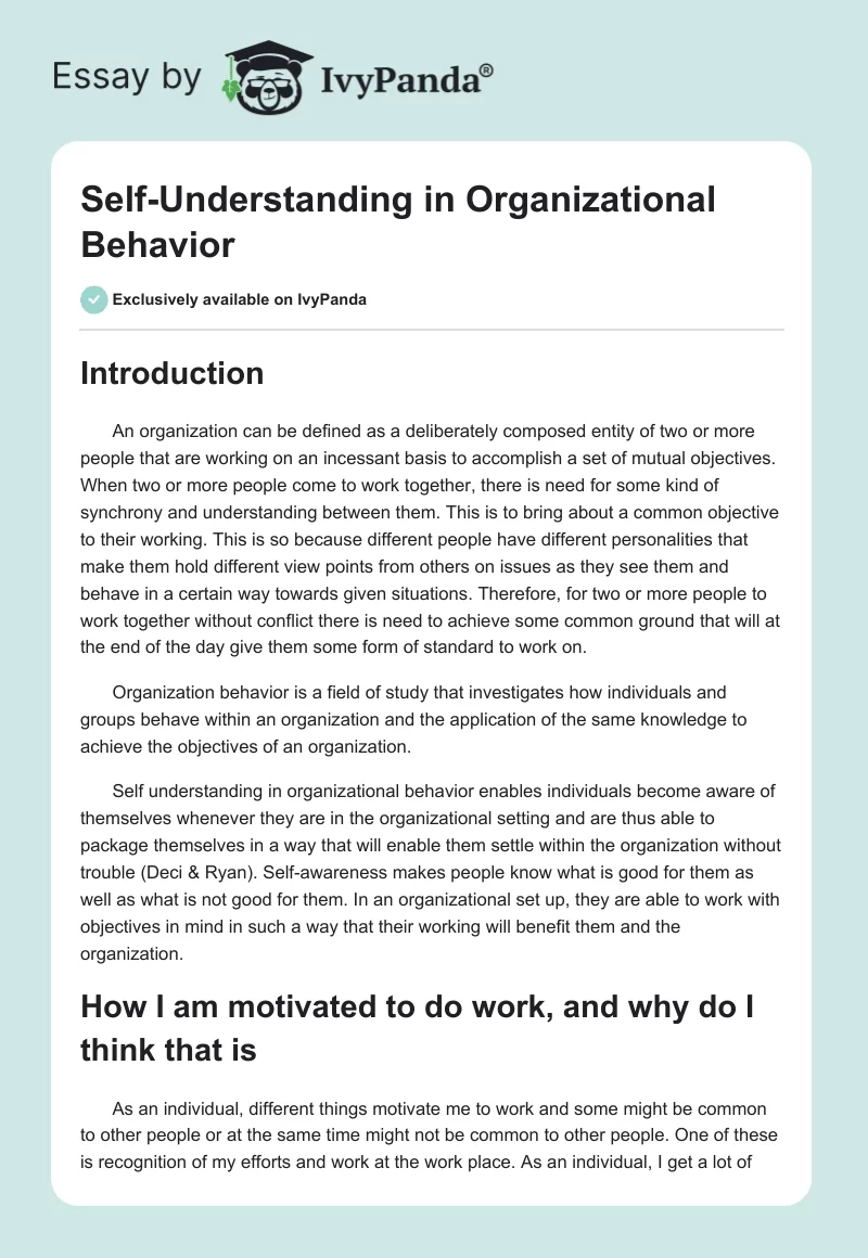 Self-Understanding in Organizational Behavior. Page 1