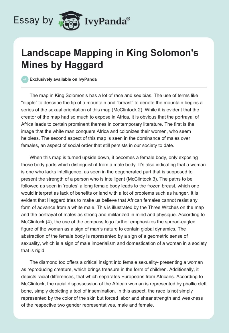 Landscape Mapping in King Solomon's Mines by Haggard. Page 1