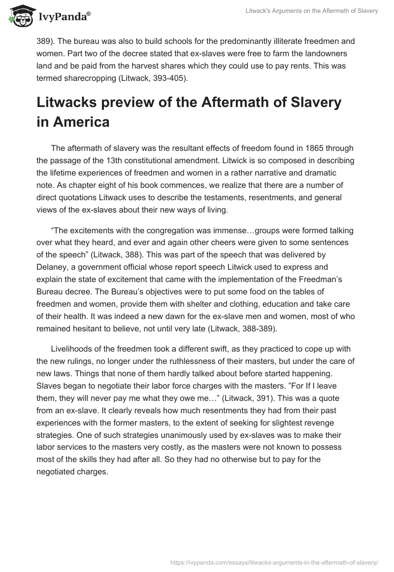 Litwack's Arguments on the Aftermath of Slavery. Page 2
