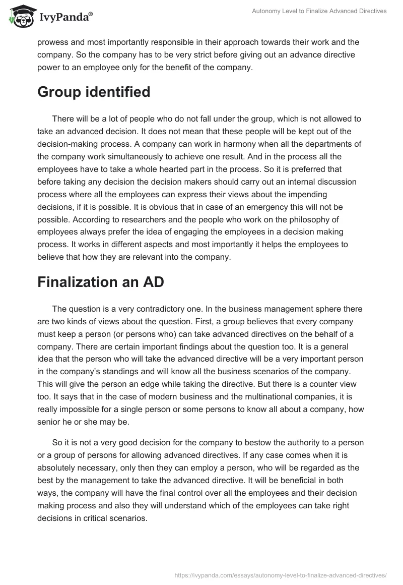 Autonomy Level to Finalize Advanced Directives. Page 2