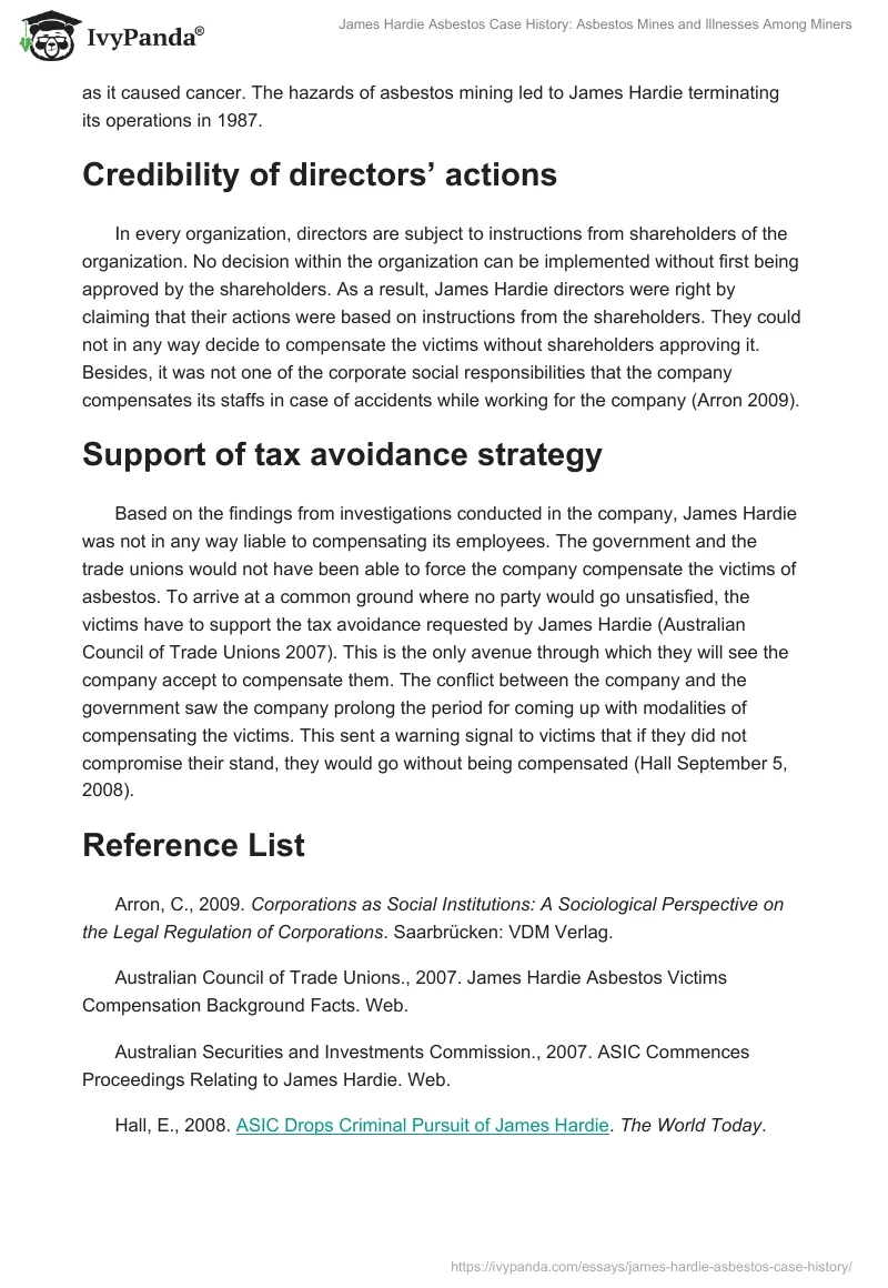 James Hardie Asbestos Case History: Asbestos Mines and Illnesses Among Miners. Page 2
