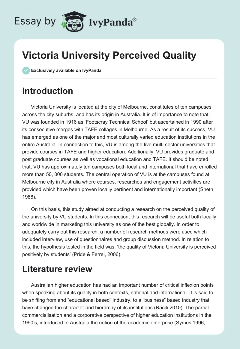 Victoria University Perceived Quality. Page 1