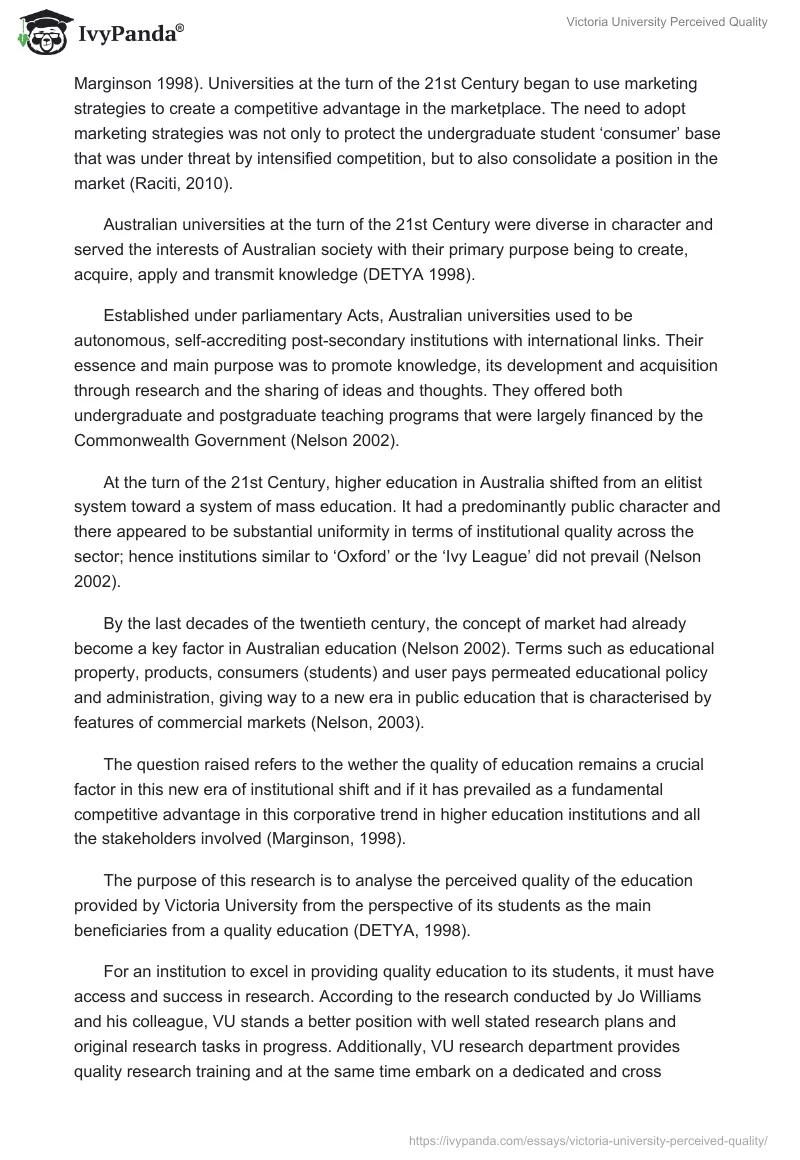 Victoria University Perceived Quality. Page 2