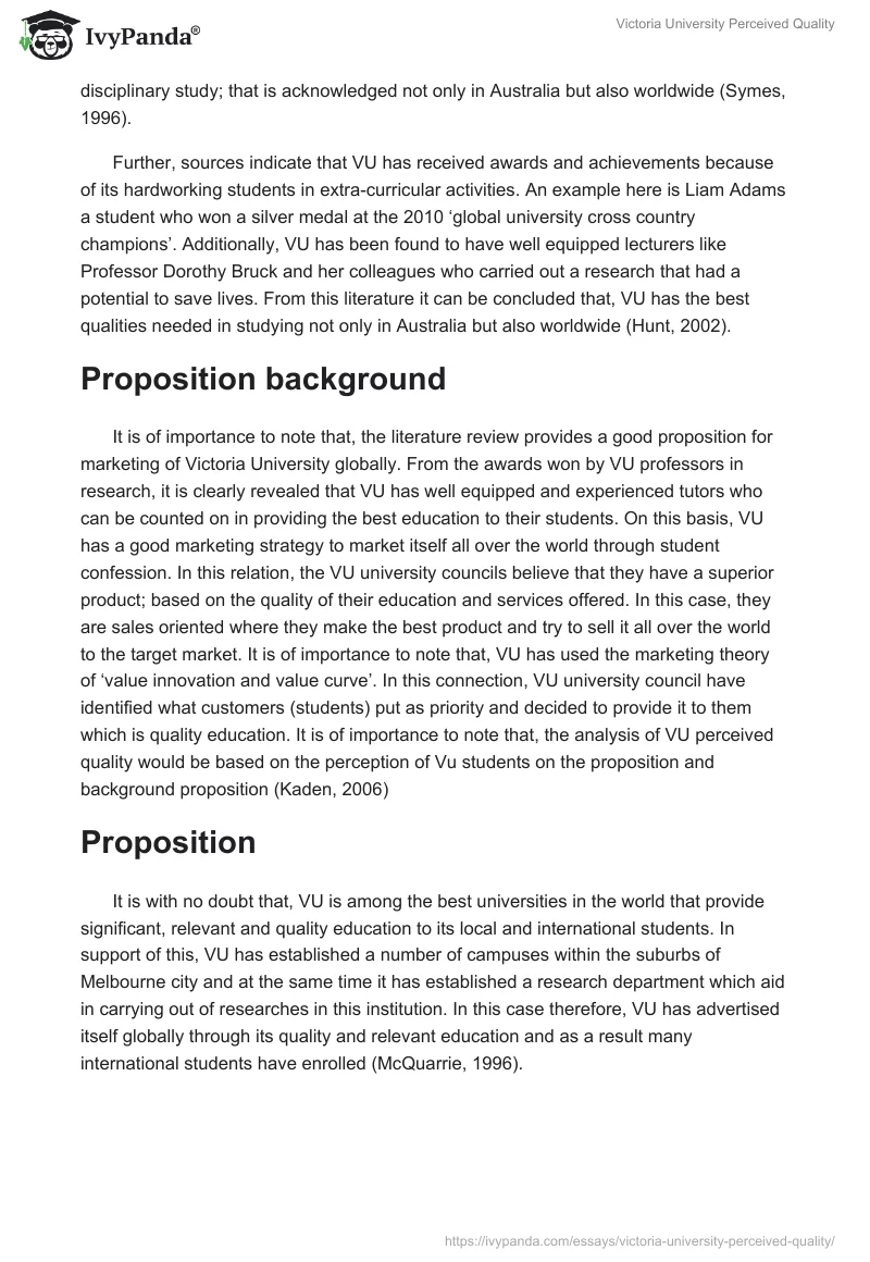 Victoria University Perceived Quality. Page 3