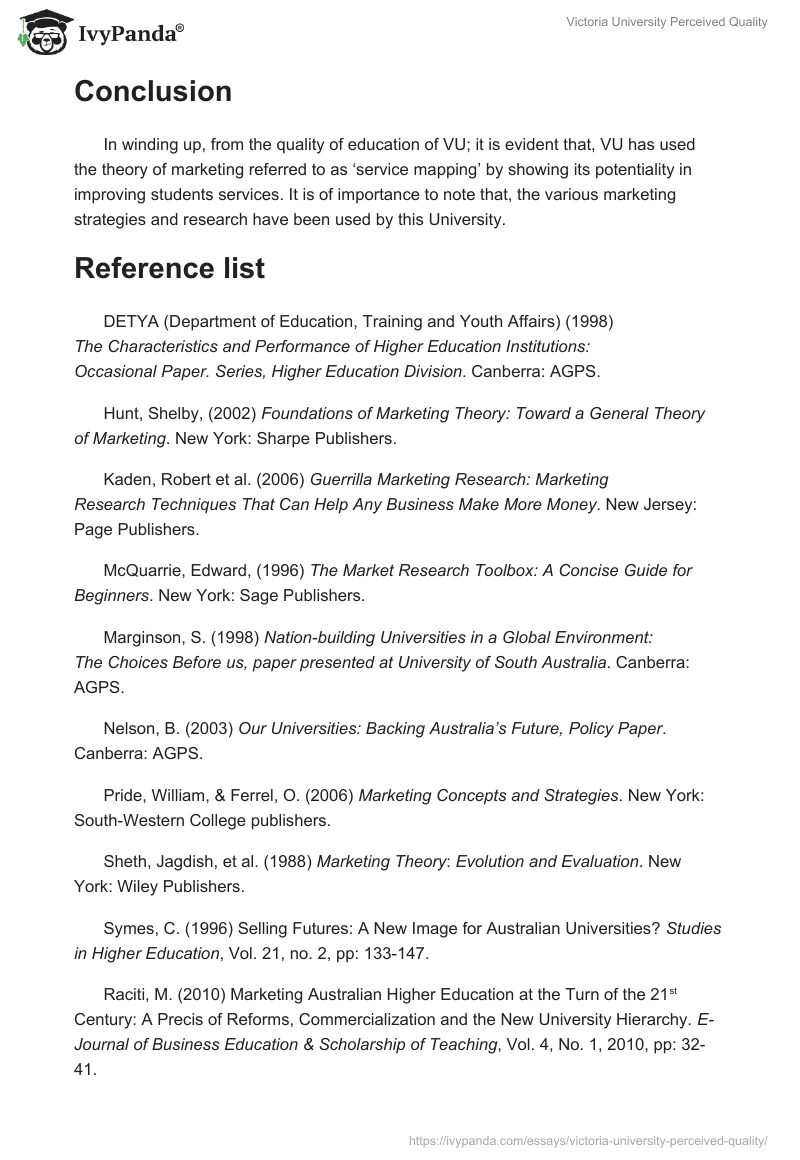 Victoria University Perceived Quality. Page 4