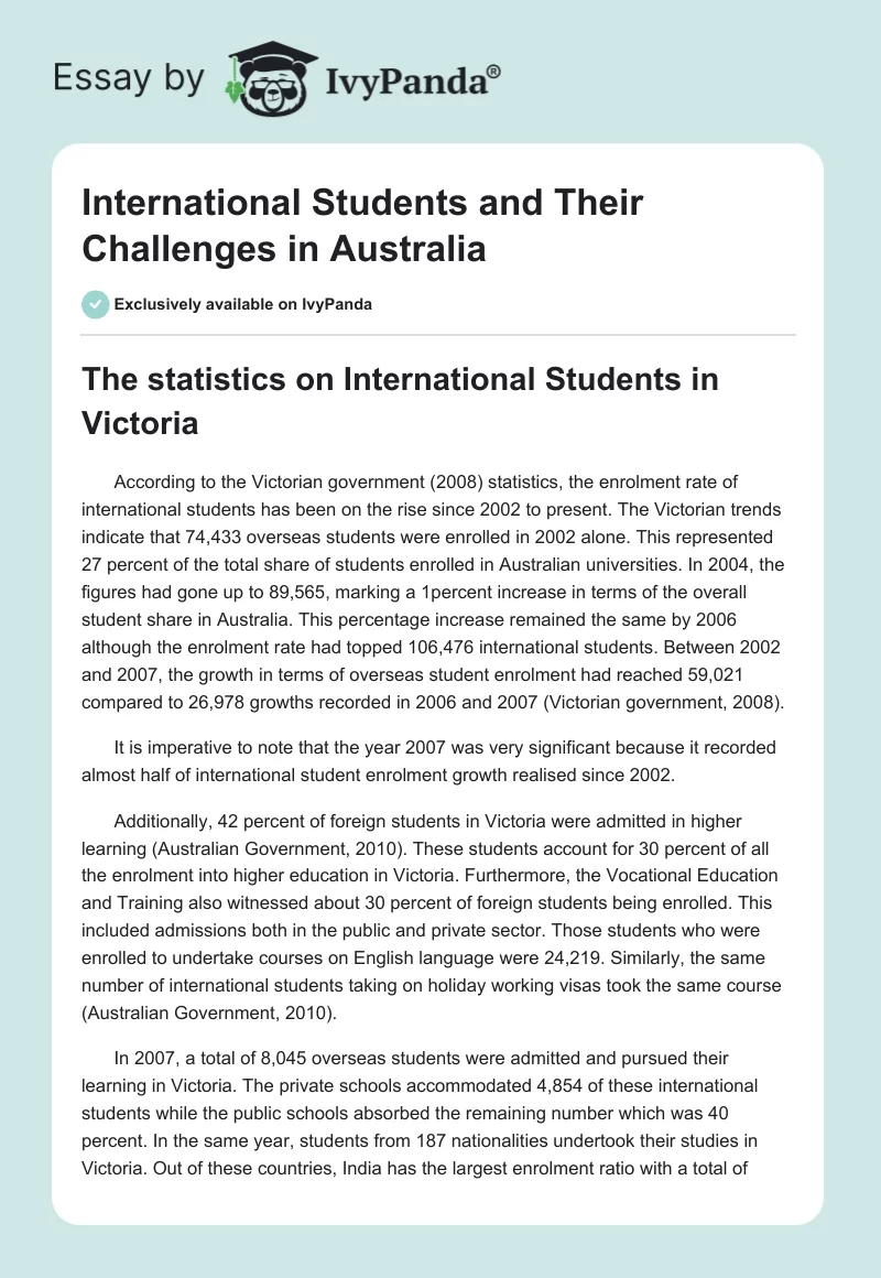 International Students and Their Challenges in Australia. Page 1