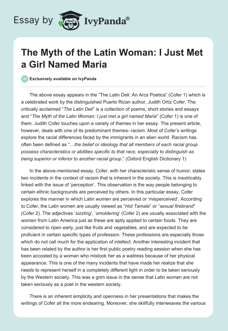 The Myth of the Latin Woman: I Just Met a Girl Named Maria. Page 1