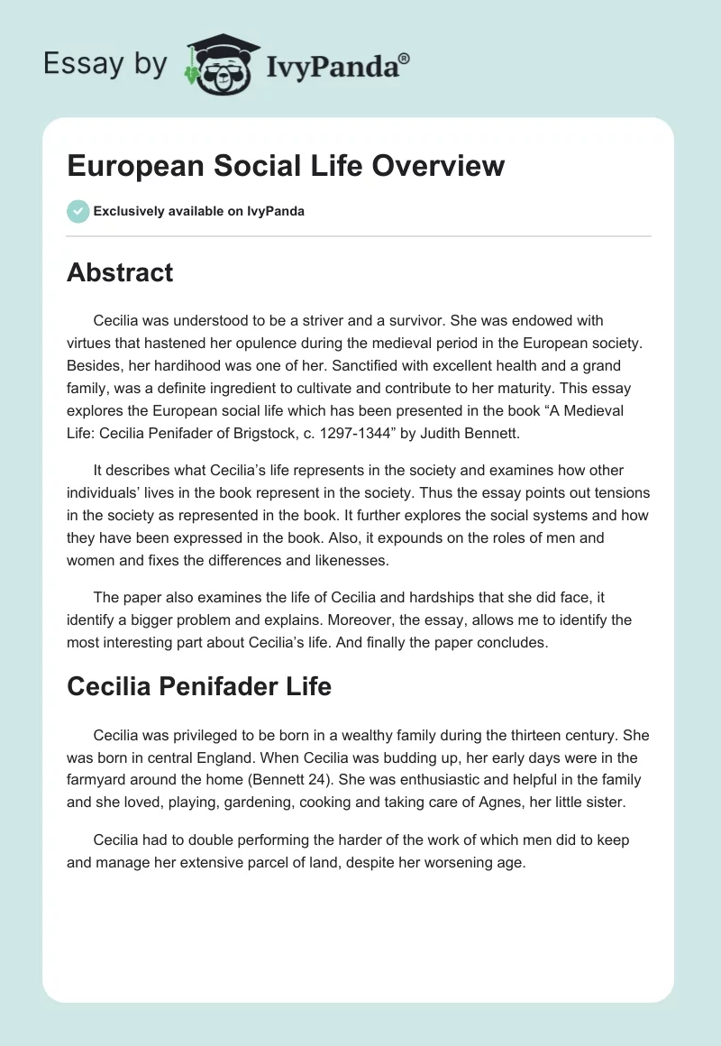 European Social Life Overview. Page 1