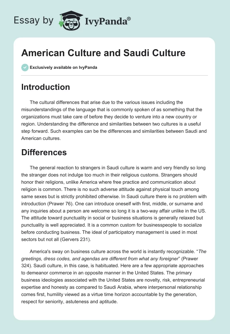 American Culture and Saudi Culture. Page 1