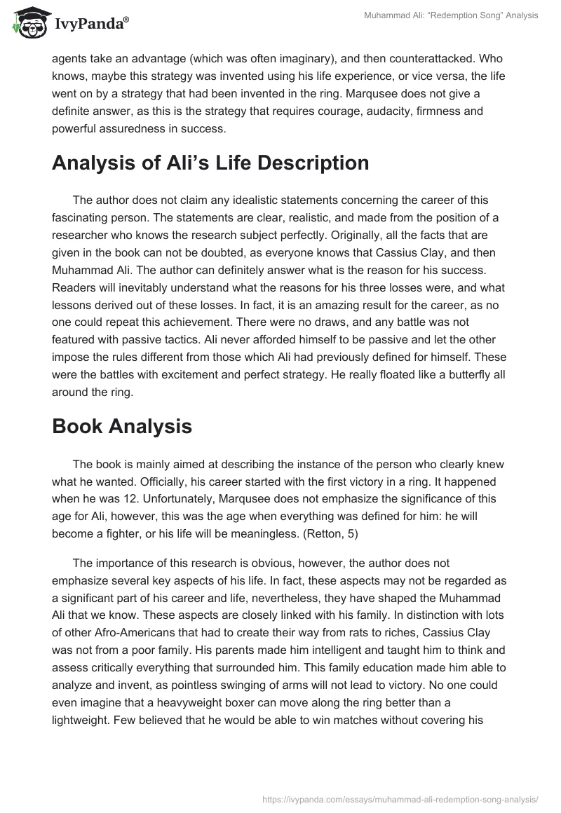 Muhammad Ali: “Redemption Song” Analysis. Page 3