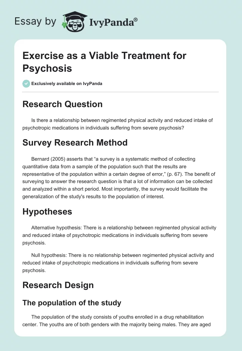 Exercise as a Viable Treatment for Psychosis. Page 1