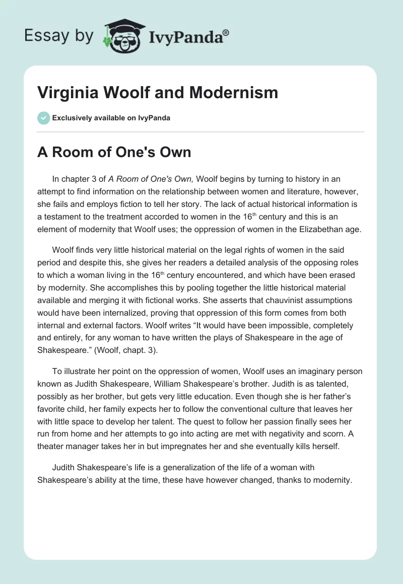 Virginia Woolf and Modernism. Page 1