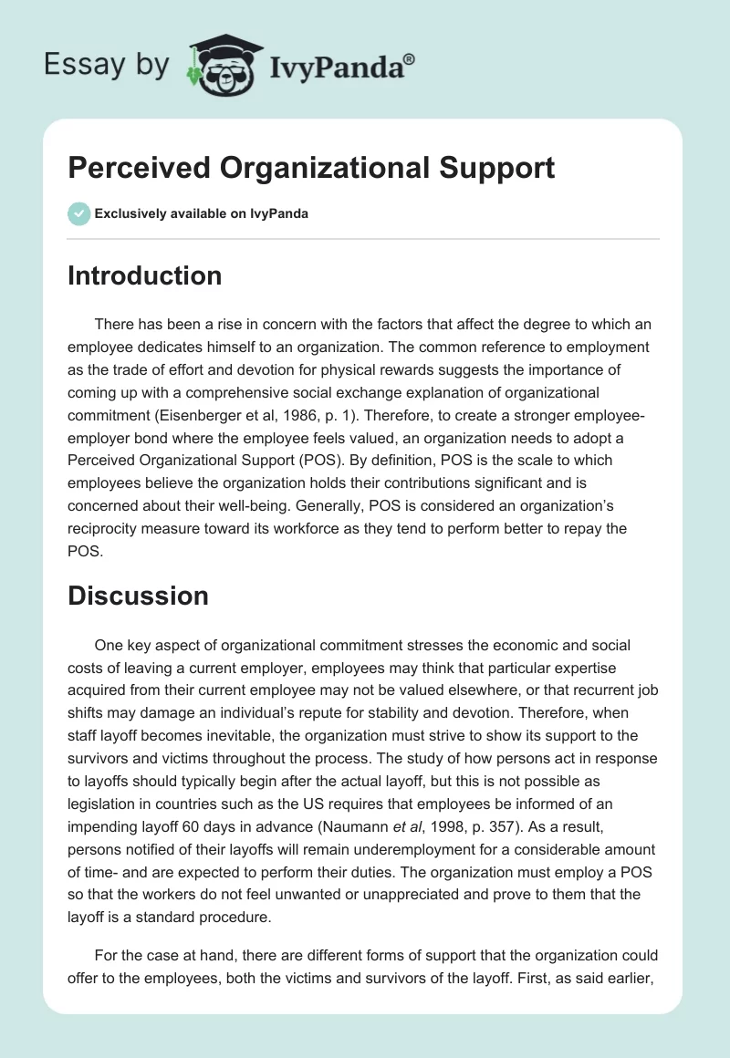 Perceived Organizational Support. Page 1