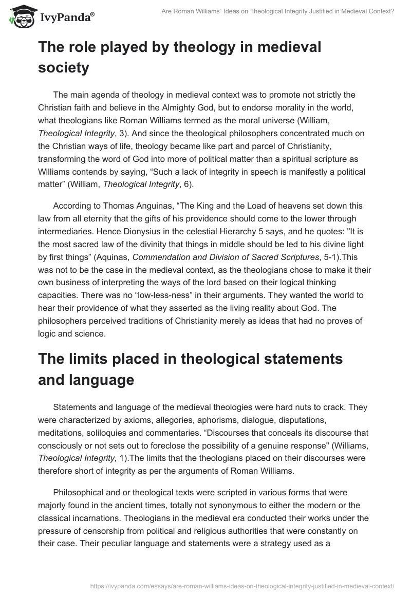 Are Roman Williams' Ideas on Theological Integrity Justified in Medieval Context?. Page 3