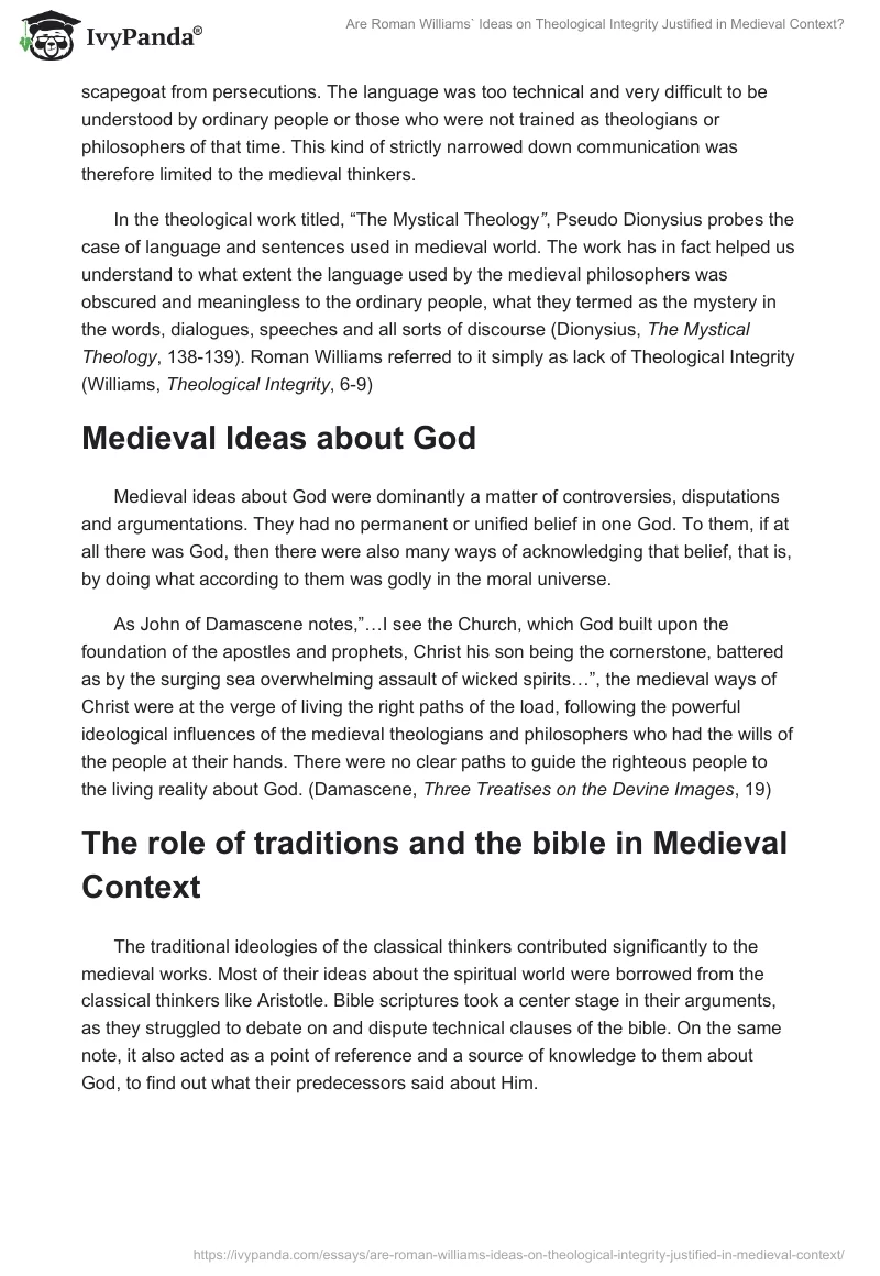 Are Roman Williams' Ideas on Theological Integrity Justified in Medieval Context?. Page 4