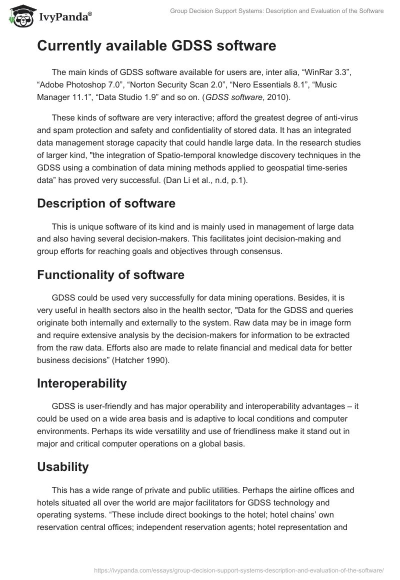 Group Decision Support Systems: Description and Evaluation of the Software. Page 2