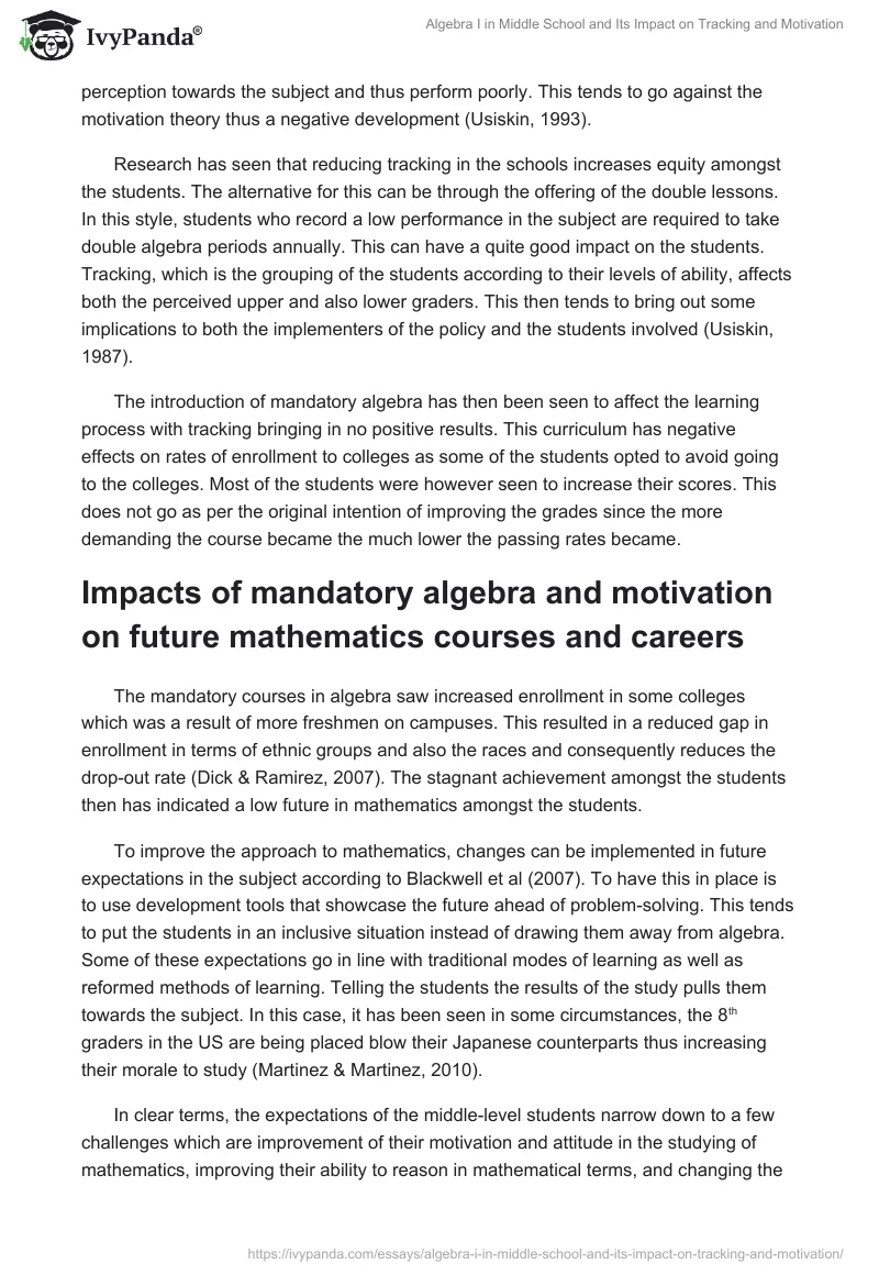 Algebra I in Middle School and Its Impact on Tracking and Motivation. Page 2