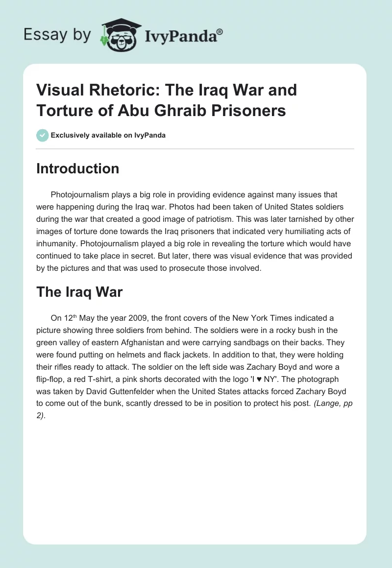 Visual Rhetoric: The Iraq War and Torture of Abu Ghraib Prisoners. Page 1
