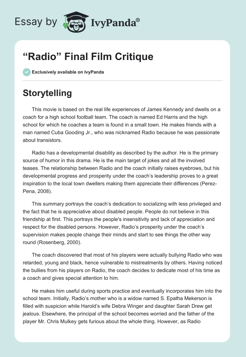 “Radio” Final Film Critique. Page 1