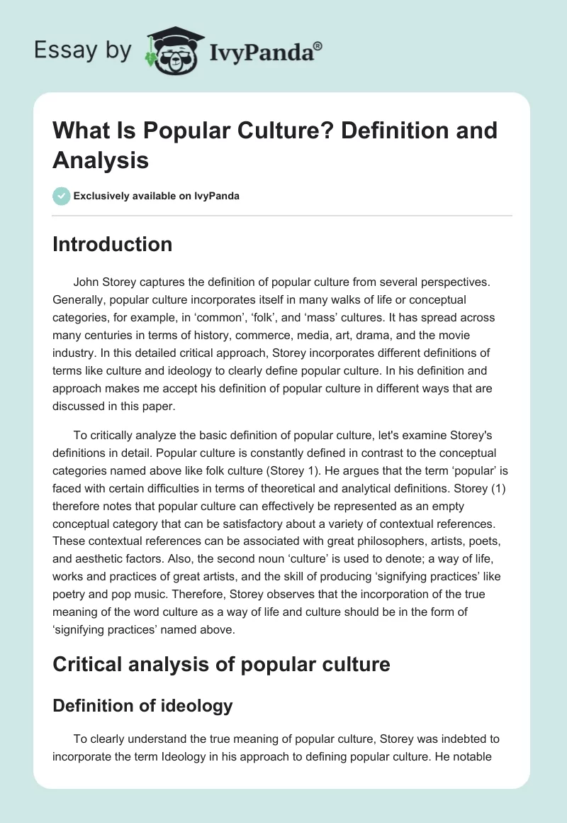 What Is Popular Culture? Definition and Analysis. Page 1