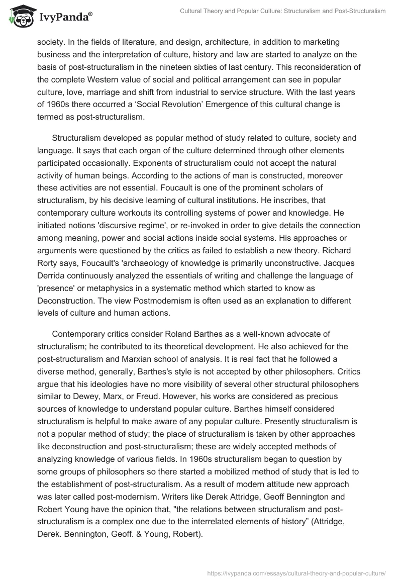 Cultural Theory and Popular Culture: Structuralism and Post-Structuralism. Page 2
